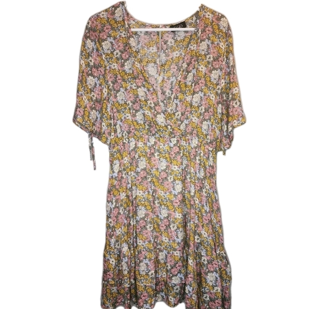 GiGio Dress Prairie Free Spirited Boho Women's Size L Flowy Floral Garden Midi